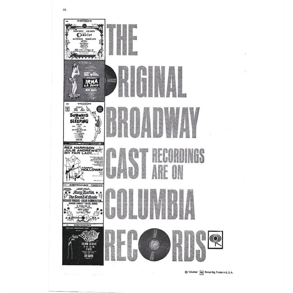 Columbia Record Advertisement Broadway Recordings 1960s Vintage Print Ad 9 inch